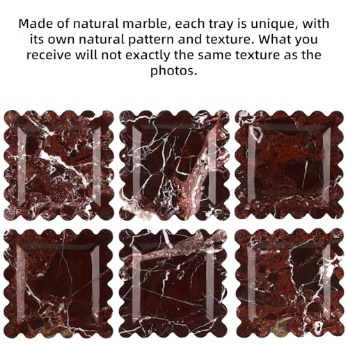 Square Marble Decorative Tray with Scalloped Edge,Luxury Natural Stone Bathroom Vanity Tray, Dresser Top Perfume Coffee Home Kitchen Sink Tray, Key Trinket Ring (Rosso Lepanto, 8 * 8) - color: Rosso Lepanto, size: 8" x 8" x 0.8"