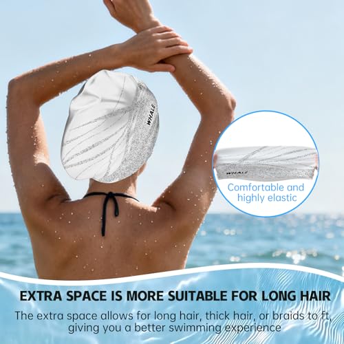 WHALE Extra Large Swim Cap Designed for Men and Women with Thick, Long Hair, Hair Extensions Or Afro-Textured Hair Long-Hair Swim Cap Highly Waterproof to Keep Hair Dry - color: Bright white