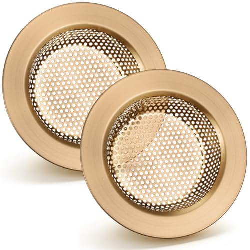 Retisee 2 Pcs Sink Strainer Stainless Steel Kitchen Sink Drain Strainer Basket Cover Mesh Hair Food Catcher, Large Wide Rim of 4.4 Diameter (Champagne Bronze) - color: Champagne Bronze