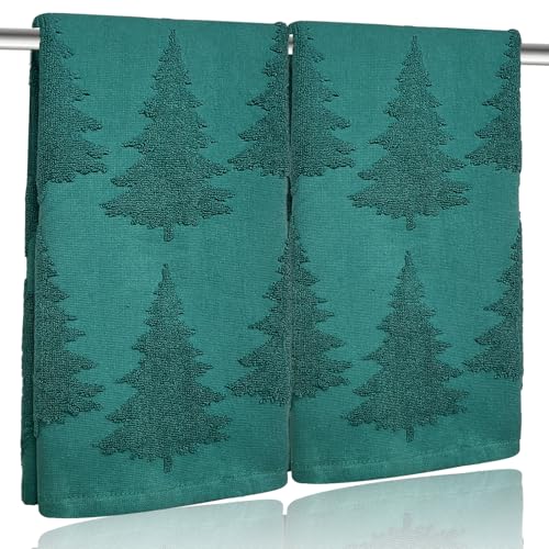 2 Pack Christmas tree Hand Towels 100% Cotton Jacquard holiday Kitchen dish Towels Retro Neutral Dark Green Bathroom Towels Set gift Seasonal Xmas Winter Bathroom Decor (Dark Green Christmas tree) - color: Dark Green Christmas Tree