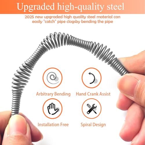 Drain Snake Auger, Plumbing Snake Drain Hair Clog Removal Tool, Sink Unclogger Drain, Heavy Duty Drum Auger, Cleaner Tool for Bathroom Kitchen Tub Shower Drain Clog Remover with Gloves (33 Feet)