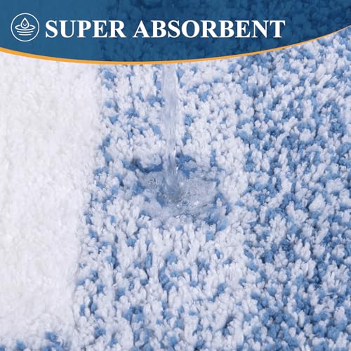 Bsmathom Bathroom Rugs Set, 2 Piece, Soft Plus Absorbent, Non Slip, Machine Washable, Blue (18"x26" Plus 18"x48") - color: Blue, size: 18"x26"+18"x48"