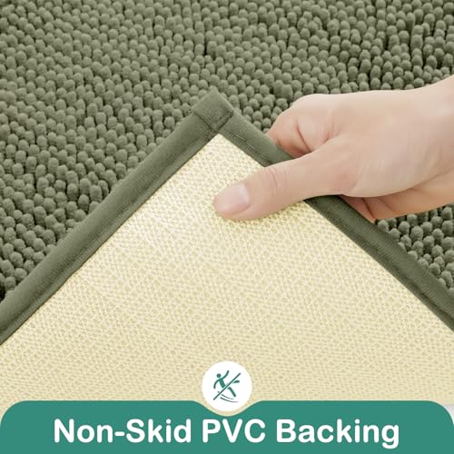 HOMEIDEAS Bathroom Rugs Set 2 Pieces, Ultra Soft Non Slip Absorbent Chenille Toilet Bath Mat Set (Sage Green) - color: Green-sage Green, size: 1'8" x 2'8" (U Shape 20"x24"+20"x32")