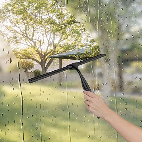 Matte Black Shower Squeegee for Glass Doors with Adhesive Hooks, Squeegee for Shower Glass, Cleaner Tool for Bathroom Household Window Mirror Tile Wall Car, 10 Inch Black - color: Matte Black