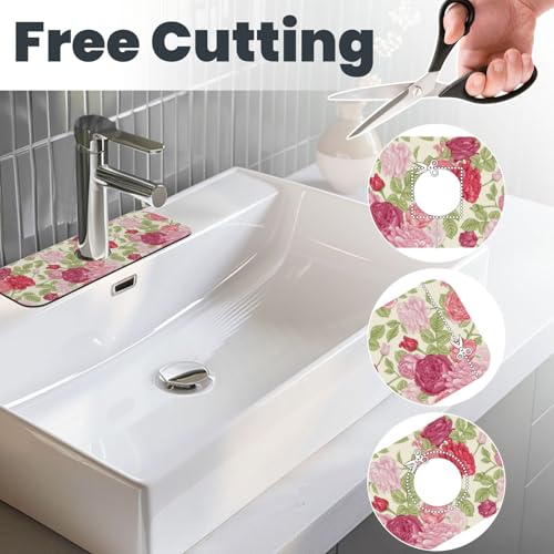 English Rose Flower Floral Pink Red 15" X 5.5" Kitchen Sink Splash Guard Faucet Faucet Guard Draining Mat Sink Splash Guard Faucet Kitchen Bathroom - color: English Rose Flower Floral Pink Red