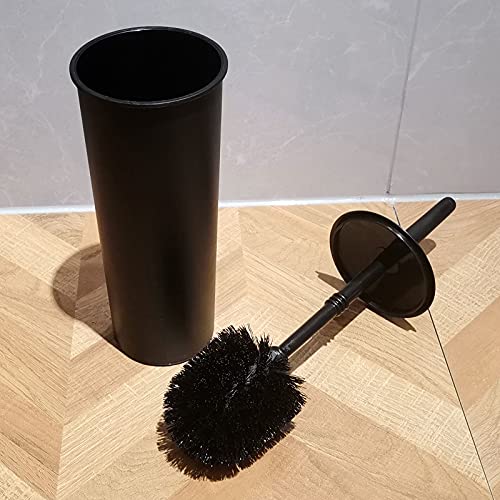 Casaphoria Compact Freestanding Plastic Toilet Bowl Brush and Holder for Bathroom Storage and Organization - Space Saving, Sturdy, Deep Cleaning, Covered Brush - Black - style: Short_handle