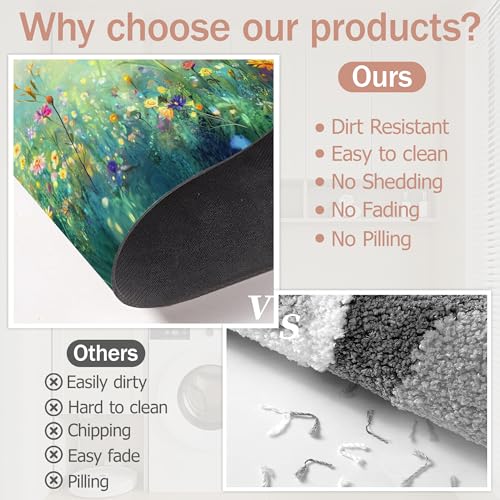 Non Slip Bath Mat,Dragonfly Bathroom Decor,Colorful Flowers Diatomaceous Bath Mat Quick Dry Absorbent Bathroom Rugs-Shower Rug for Kitchen Laundry Bathtub Shower 17"x29.5" - color: Dragonfly,colorful Flowers