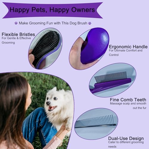 3 PCS Puppy Brush Grooming Kit, Stainless Steel Flea Comb, Fit for Yorkie, Shih Tzu, Maltipoo, Soft Bristle (Dark Purple) - color: Dark Purple