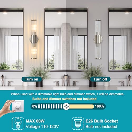 Brushed Nickel Wall Sconce Bathroom Vanity Light Fixtures for Mirror, Modern Wall Light with Glass Rod Shade for Bathroom, Bedroom, Hallway, Living Room - Bulb Not Included - color: Brushed Nickel-Glass Rod