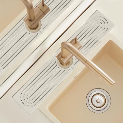 Stone Faucet Mat Handle Drip Catcher, Dish Drying Mat Soap Sponge Holder Tray for Kitchen Accessories, Bathroom Counter Sink Splash Guard, Home Organization Gadgets Organizer for Farmhouse, Ash Gray - size: 20" x 3.9"