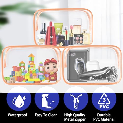 YedsIntu 16 Pieces Clear Cosmetic Bags, Large Transparent Makeup Bags, TSA Approved Toiletry Bag for Travel, PVC Waterproof Clear Pouch with Zipper Make Up Bag for Women and Men Traveling (Orange L) - color: Pink-L