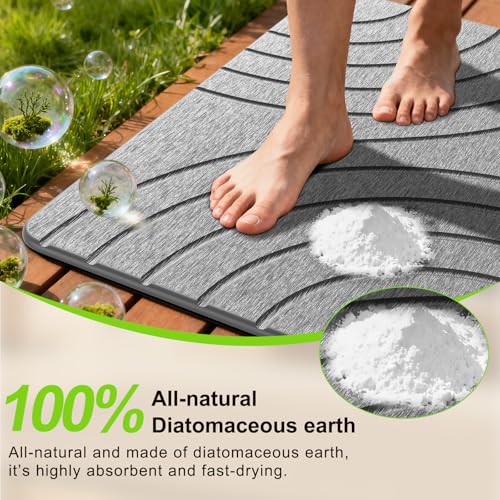 Stone Bath Mat for Bathroom Quick Drying Shower Mats Super Absorbent Diatomaceous Earth Stone Mats, Easy to Clean & Odorless, 23.6 × 15.5 Inch Grey - color: Grey Rectangular