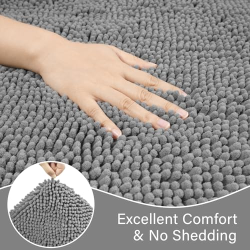 LOCHAS Bathroom Rugs Sets 2 Piece, Soft Non Slip Bath Mat Set, 20''x20'' U-Shaped Toilet Rug and 34''x21'' Light Grey Bath Rugs, Washable Absorbent Chenille Toilet Rug Set for Bathroom, Shower, Sink - color: Light Grey