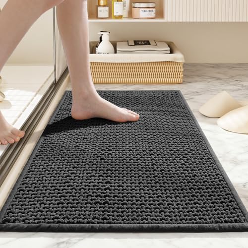 Bathroom Rugs Non Slip Washable, Super Absorbent Thin Bath Mat for Small Quick Dry Low Pile Bathroom Rug, (Black, 36″x24″) - color: Black, size: 2' x 3' (36″x24″)