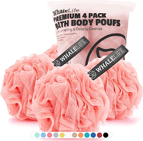Loofah Sponge Bath Sponge for Women Men 4 Pack (Pink) - style: Pink