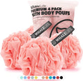 Loofah Sponge Bath Sponge for Women Men 4 Pack (Pink) - style: Pink