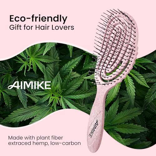 AIMIKE Hemp-Relax Detangler Hair Brush, Eco-Friendly Detangling Brush for Wavy Straight Hair, Vented Hairbrush w/Soft Bristles, Glide Through Tangles with Ease for Women, Kids, Wet & Dry Hair - color: Pink