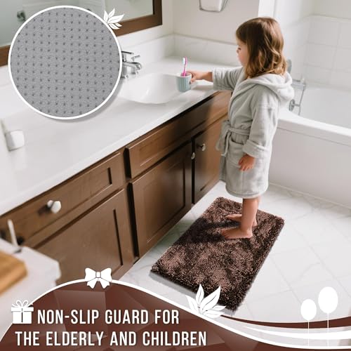 Yimobra Bathroom Rug Set 2 Piece, Luxury Shaggy Bath Mat Set with Non Slip Backing, Ultra Soft & Absorbent Mats for Bathroom Floor, Machine Washable, 44"x24"+24"x17", Brown - color: Brown, size: 24x17 + 44x24 Inch