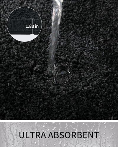 Bathroom Rugs Non Slip Washable, Ultra Thick Soft Microfiber Absorbent Bath Mats, High Density Foam Latex Non Slip Backing Bath Rugs, Fluffy Floor Carpet for Tub&Shower 24x17, Black - color: Black, size: 24" X 17"(Small Bathroom Rug)
