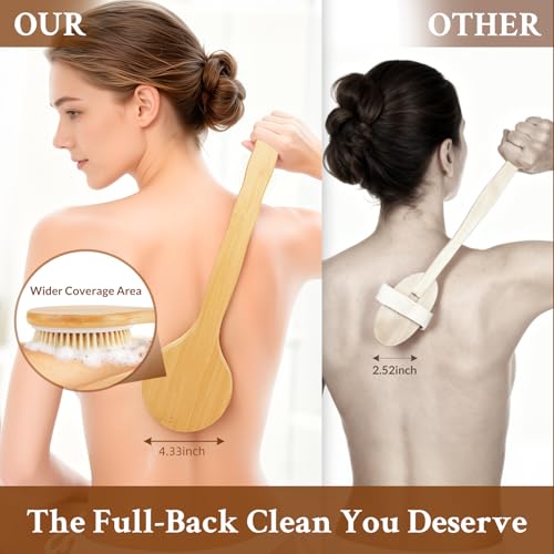 Long-Handled Bath Brush, Back SPA Exfoliating Brush Promotes Blood Circulation, Removes Dead Skin Cells, Nourishes Healthy Skin, Dual-Use Wet/Dry Body Brush, 2 Pack - size: Circle