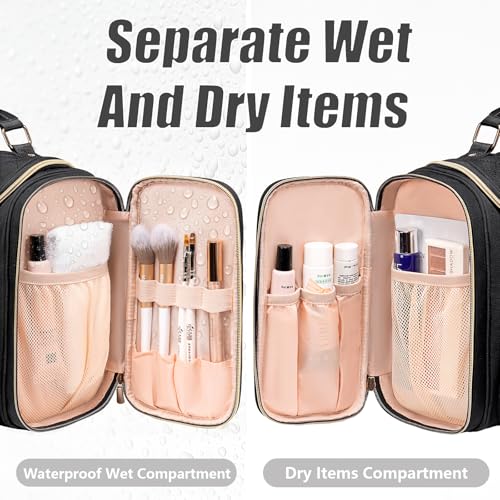 Tealari Large Toiletry Bag for Women Men,Bathroom Bag,Water Resistant Shower Bag,Makeup Bag,Toiletry Bags for Traveling,Hanging Toiletry Bag with Transparent Waterproof Phone Pocket - color: Black