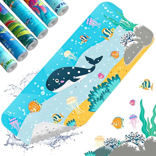 XIYUNTE Baby Bath Mat for Tub Non Slip Kids Bath Mat - 40''x16'' Extra Long Cartoon Bathtub Mat Non Slip Kids Shower Mat Eco-Friendly Toddler Bath Mats with Suction Cups, Machine Washable - color: G-whale
