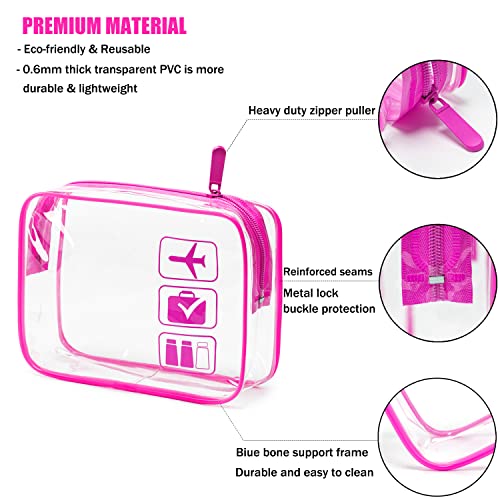 MODENGKONGJIAN TSA Approved Toiletry Bag, 3 Pcs Clear Toiletries Bags Quart Size Travel Makeup Cosmetic Bag for Women Men, Carry on Airport Airline Compliant Bag (Rose Red) - color: Rose Red