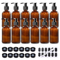 12 Pack 8 oz Amber Glass Bottles with Pumps for Essential Oils, Cleaning Products, Lotions, Aromatherapy Oil, Pump Bottles, Refillable Containers with Cap, Funnel, 12 Chalk Labels, 1 Pen - size: 8 oz Amber 12Pack
