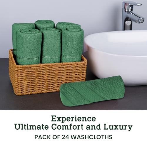 Casa Lino Face Towels & Body Wash Cloths for Showering - 100% Cotton Wash Cloths for Bathroom - Highly Absorbent & Quick Drying Washcloth Set - Cotton Washcloths 24 Pack (12" x 12") - (Green) - color: Green