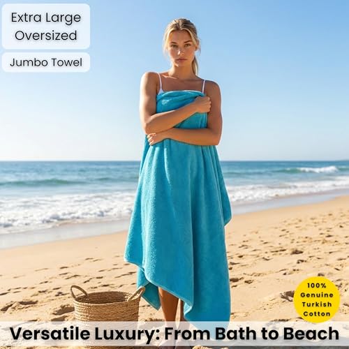 SALBAKOS Luxury 100% Turkish Cotton 40x80 in Extra Large Beach & Bath Towels | Oversized Bath Sheets | Premium Hotel Quality Thick Soft Absorbent Turkish Towel (Pack of 1, Aqua, Jumbo Bath Sheet) - color: Aqua, size: Jumbo Bath Sheet