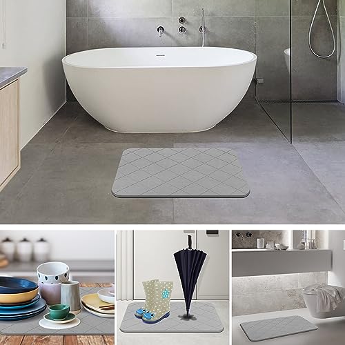 Stone Bath Mat, Diatomaceous Earth Shower Mat, Non-Slip Super Absorbent Quick Drying Bathroom Floor Mat, 2 Pack, Grey, Pattern 2 - color: Grey-chequer