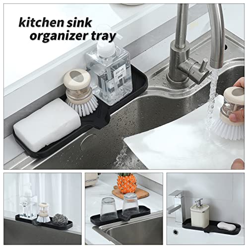 MicoYang Silicone Soap Dish with Drain Spout — Self-Draining Double Sink Organizer Tray for Kitchen & Bathroom, Dispensers, Sponges & Soap Holder, Non-Slip & Dishwasher Safe, Black (Large, 12"×4") - color: Black, size: L(12"×4")
