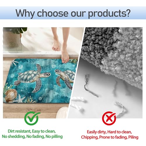 Ocean Turtle Bathroom Rug 29.5"x17", Super Absorbent Fast Drying Bath Mat with Non-Slip Rubber Backing, Thin Low-Profile Easy-Clean Bathroom Floor Mat for Shower or Tub - color: Ocean Turtle