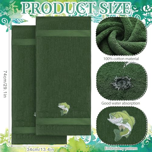SmoothNovelty 2 Pcs Fishing Hand Towels Olive Green Bathroom Decor 14x29 Inch Embroidered 100% Cotton Soft Absorbent Spring Summer Decorative Hand Towels for Bathroom Kitchen - style: Fishing Hunting