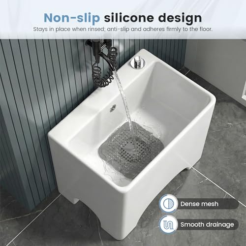 Silicone Drain Hair Catcher 2 Pack, Square Shower Drain Cover with Suction Cups, Hair Stopper for Bathroom Bathtub Sink and Kitchen, Easy to Install and Clean, Clog Preventing Strainer, No-Rust