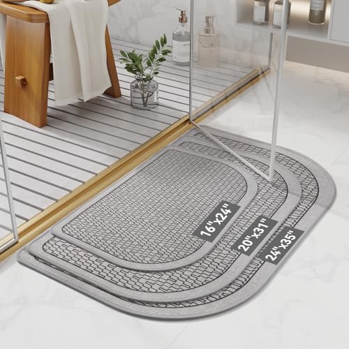 YDKGL Half Circle Bath Mat, Thin Bathroom Rugs Fit Under Door Quick Dry Non Slip Washable Bathroom Mat with Rubber Backing, Absorbent Half Round Shower Rug - color: B- Grey, size: 20” X 31“