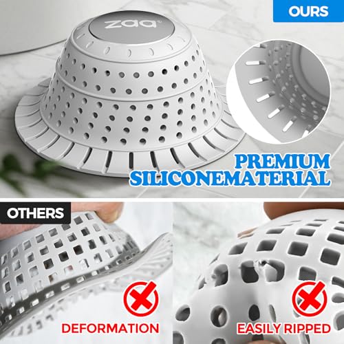 zaa Bathtub Drain Hair Catcher, Premium Silicone Collapsible 1 Pack Drain Protector for Pop-Up and Regular Drains of Shower, Tub, Bathroom, Sink, Light Gray - color: Light Gray