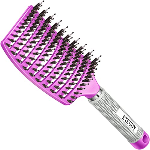Detangling Brush Boar Bristle Hairbrush for Adult & Kids Wet or Dry Hair - KTKUDY Detangler Hair brush Getting Knots Out without Pain - Adds Shine and Makes Hair Healthier Purple - color: Purple