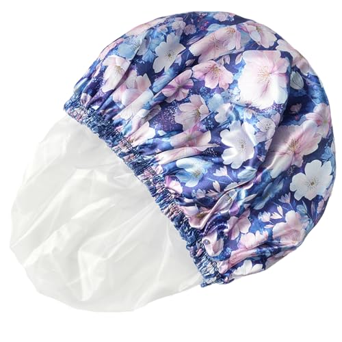 4 PCS Shower Cap for Women, Elastic and Reusable Bath Caps, Double Layers Shower Caps Reusable Waterproof, Bathing Shower Caps, Environmental Bath Hair Protection Cap - Printing Flower D - color: Printing Flower D