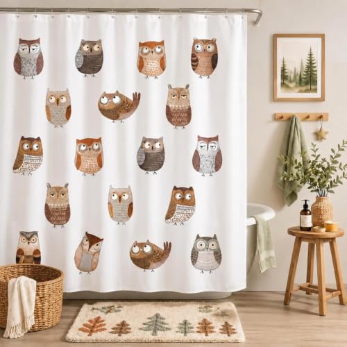 Funny Owl Shower Curtain for Kids Bathroom, Cute Cartoon Animal Fabric Shower Curtain, Whimsical White Bathroom Decor for Boys and Girls, 72x72 Inch - color: Owl