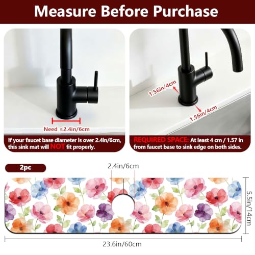 2 Pcs Kitchen Sink Splash Guard Faucet Mat Watercolor Flowers Pattern Faucet Mat for Sinks Absorbing Drying Mats for Kitchen Bathroom - color: Watercolor Flowers