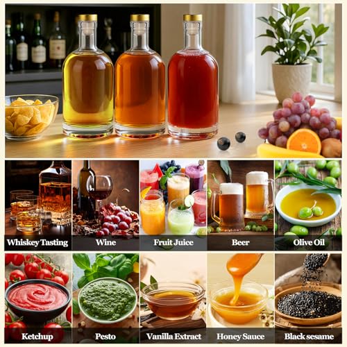TBWIND 7 Pack 16oz/500ml Clear Glass Bottles with T-Top Cork Stoppers | hick heavy base airtight wine & liquor bottles. Ideal for beverages, whiskey, oil, vinegar, wedding favors & crafts - color: 16oz/ 500ml, size: Clear
