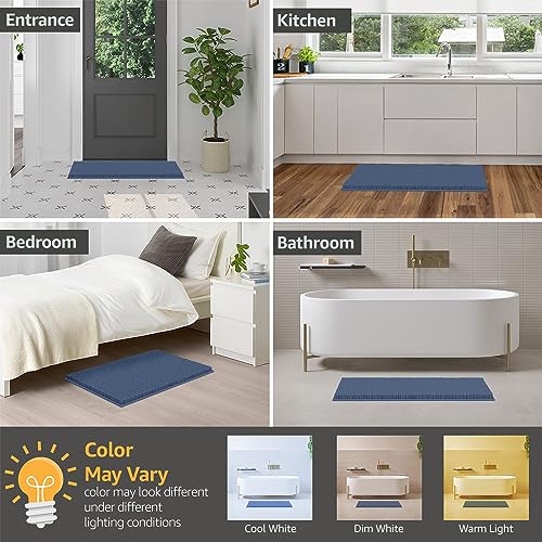 LuxUrux Bathroom Rugs Sets 2 Piece: Quick Dry, Soft Plush Anti-Slip, Super Absorbent. Includes Rectangular (31x20 inches) & U-Shaped Toilet Mat (20x20 inches) | Medium Blue - color: Medium Blue, size: 2 Piece Set