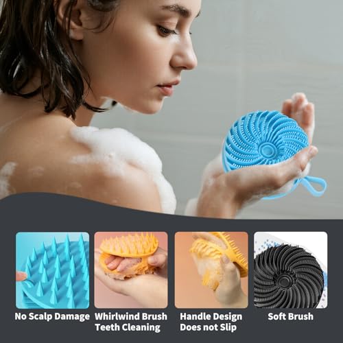 Larger Silicone Body Scrubber&Scalp Massager Hair Growth,Dual Sided Dual-Use,Exfoliating Body Scrubber,Wet&Dry Brush for Hair Massager Scalp,Silicone Shower Scrubber (Blue) - color: Blue