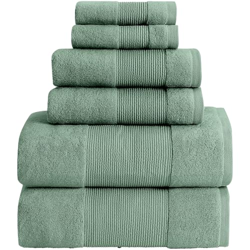 Modern Threads Air Cloud 6-Piece Towel Set - 100% Zero-Twist Cotton, 500 GSM, Quick Dry & Plush, Eucalyptus - color: Eucalyptus, size: 6 Pcs Towel Set