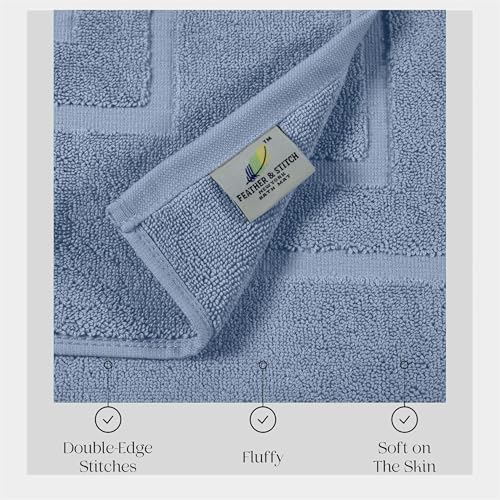 Feather & Stitch 2 Piece Towel Like Bath Mats (30x21 Inch) 100% Cotton Terry Bath Mats, Bathroom Shower Floor Mats [NOT A Bathroom Rug], Soft Absorbent Washable Mats - Pool Blue - color: Pool Blue