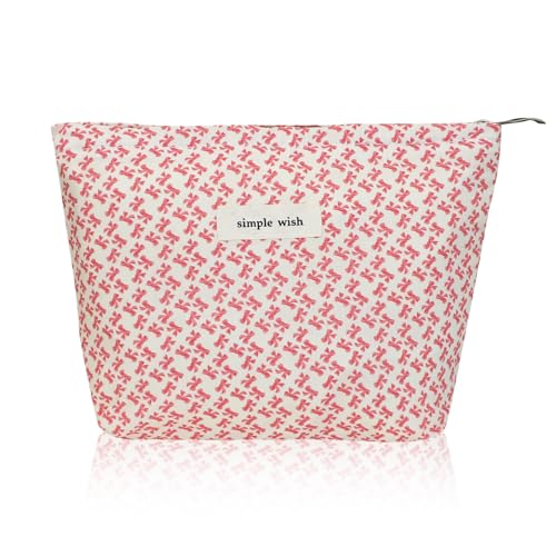 Wudygirl Bow Makeup Bag Small Cosmetic Bag Travel Makeup Pouch for Women Cosmetic Pouch Aesthetic Handbag Zipper 8.3" x 5.9"(Little Pink Bow) - color: Little Pink Bow