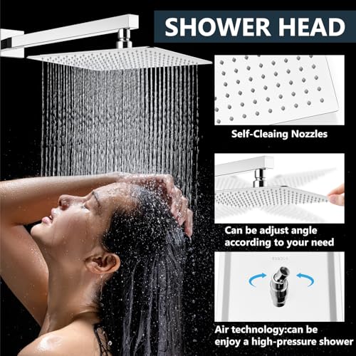 Aolemi Shower Faucet Set Rain Shower System with Handheld Spray Bathroom Shower Combo Rough-in Valve and Shower Trim Kit Included Polish Chrome 16 Inch Wall Mount Shower Head - color: Polish Chrome, size: 16 Inch Wall Mount Shower Head