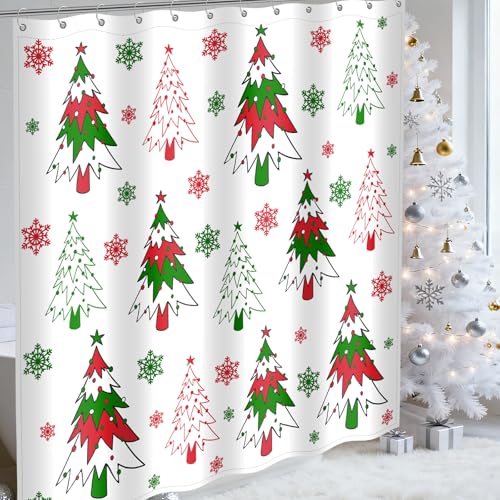 Winter Christmas Shower Curtain,Red Holiday Xmas Snowflake Shower Curtains for Kids Bathroom Decor Waterproof Fabric Shower Curtains Bathtub Decor with 12 Hooks 72 X 72 Inches