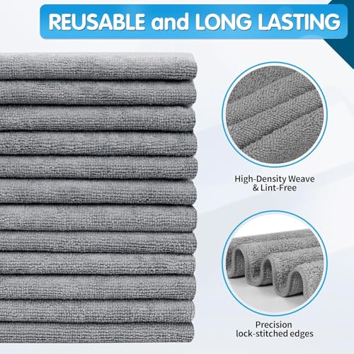 20 Pack Grey Microfiber Cleaning Cloth, Lint-Free Car Wash Towels, All-Purpose Absorbent Cleaning Rags for Housekeeping, Dust Cloth for Office, Mechanic, Automotive - color: Grey